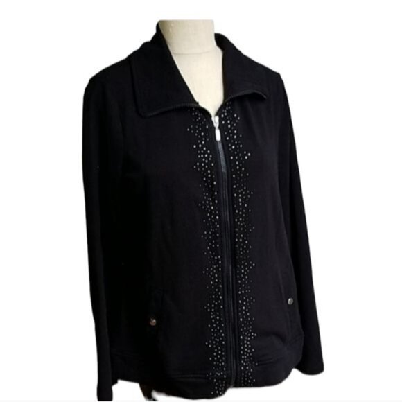 Laura Ashley Black Sweatshirt Zip Up Bling JACKET Women's WOMAN'S Size Medium - Picture 2 of 13
